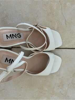 Mango Cream Strappy Square-Toe Block Heels